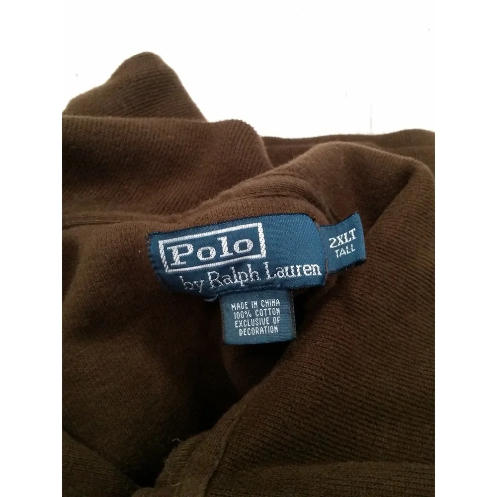Men's Polo Ralph Lauren Long Sleeve Pullover Sweater Top Brown 1/4 Zip 2XLT‎